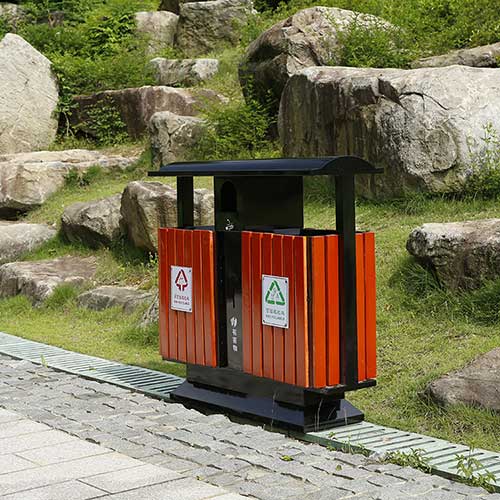 景區(qū)公園必備的景觀設(shè)施鋼木垃圾箱、與園林椅